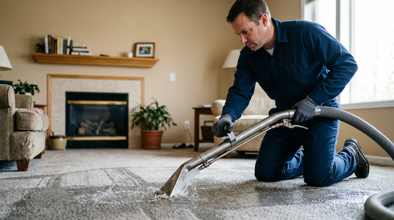 Water damage restoration technician working near Ringoes, NJ